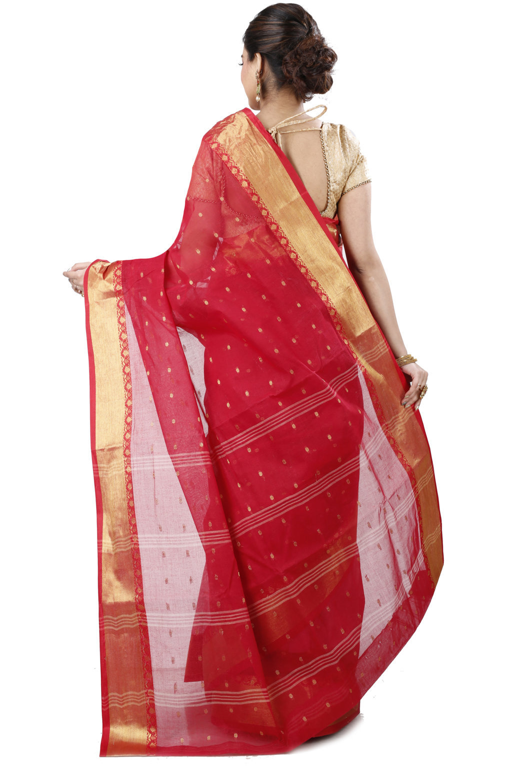 Red Pure Cotton JoriPar Tant Saree (5175)